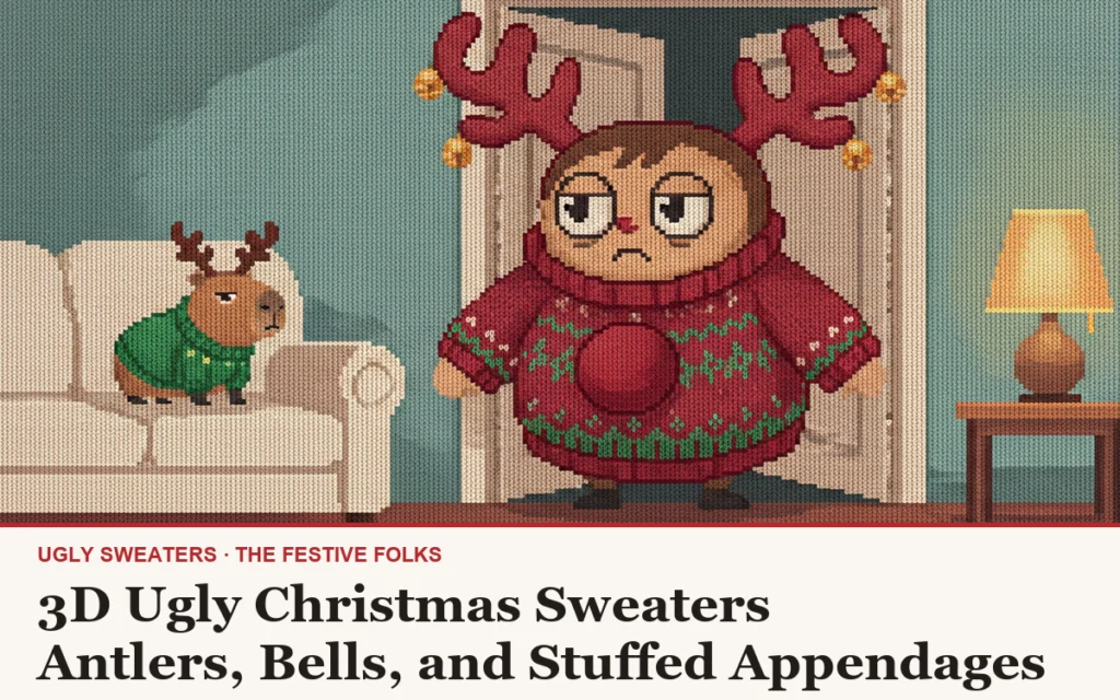 3D Ugly Christmas Sweaters: Antlers, Bells, and Stuffed Appendages
