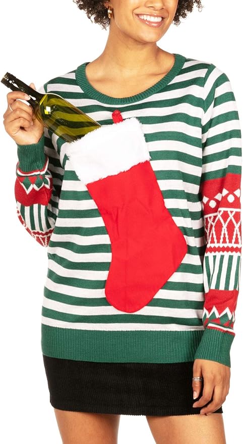 Wine Holder Stocking Ugly Women Christmas Sweater