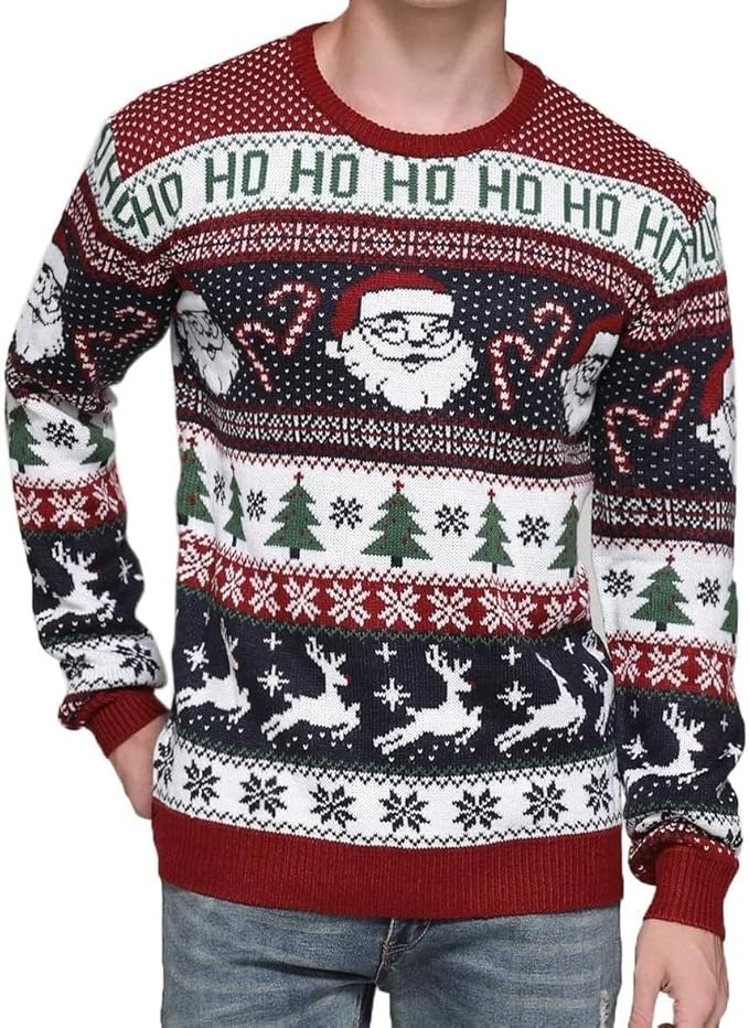 Fair Isle Ugly Christmas Sweaters for Men Featuring Winter Woodland Animals