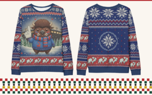 Buffalo Fan all-over print ugly Christmas sweatshirt, front and back