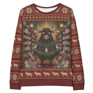 Bull in a China Shop All-Over-Print Christmas Sweatshirt