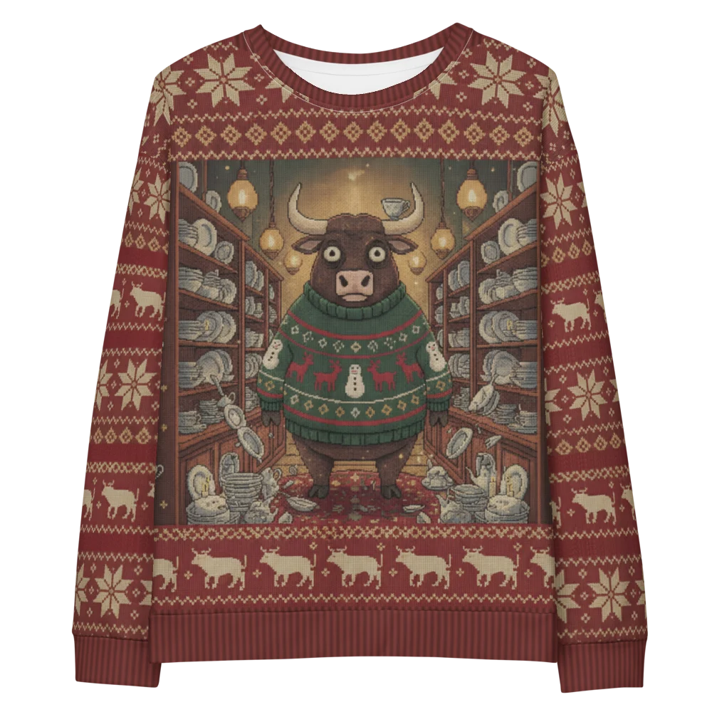 Bull in a China Shop All-Over-Print Christmas Sweatshirt