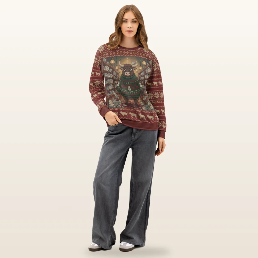 Bull in a China Shop All-Over-Print Christmas Sweatshirt