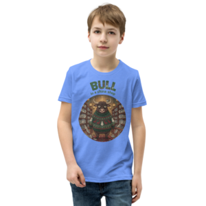Bull in a China Shop Kids' Ugly Christmas Tee — Blue model
