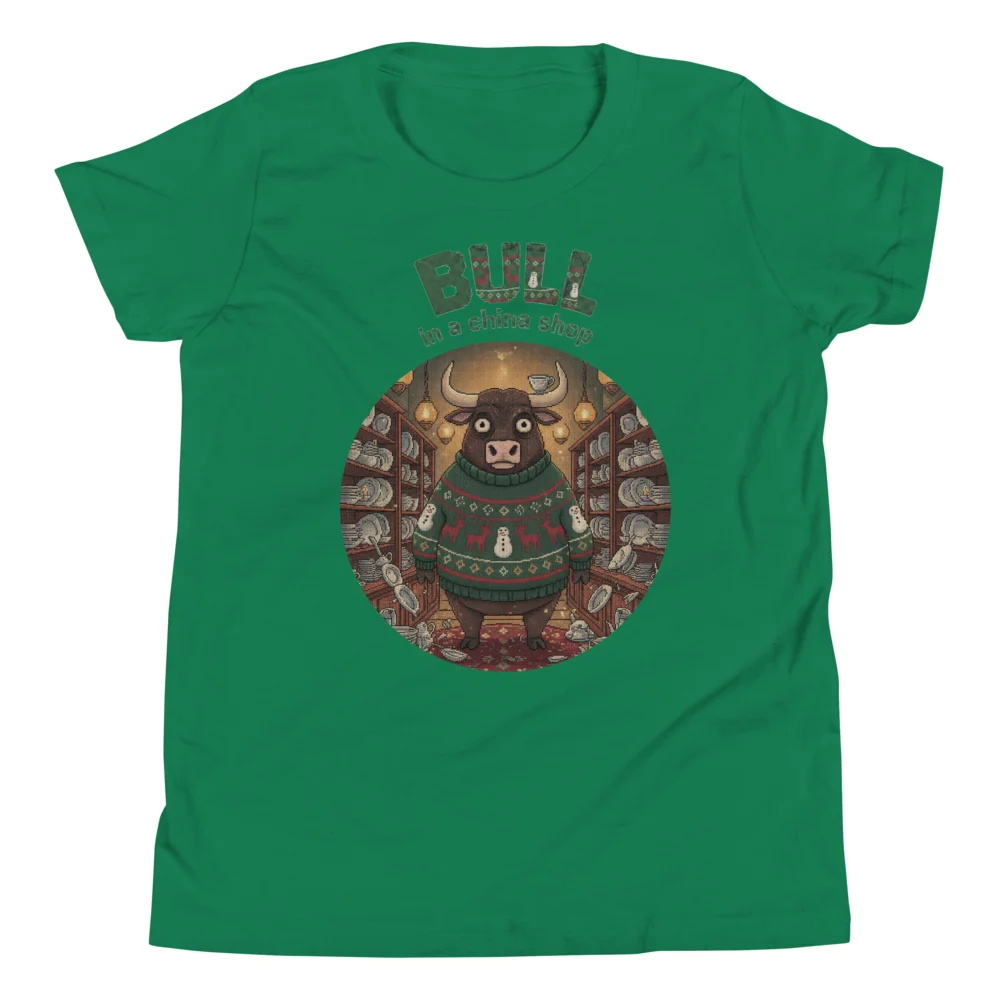 Bull in a China Shop Kids' Ugly Christmas Tee, Green