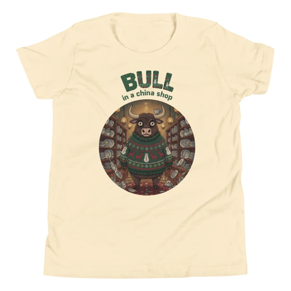 Bull in a China Shop Kids' Ugly Christmas Tee, Vintage White