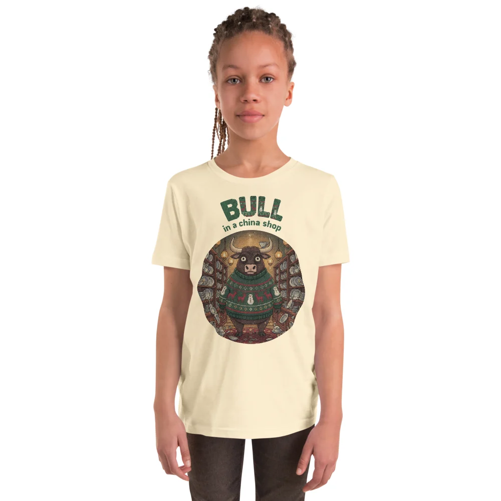 Bull in a China Shop Kids' Ugly Christmas Tee, Vintage White model