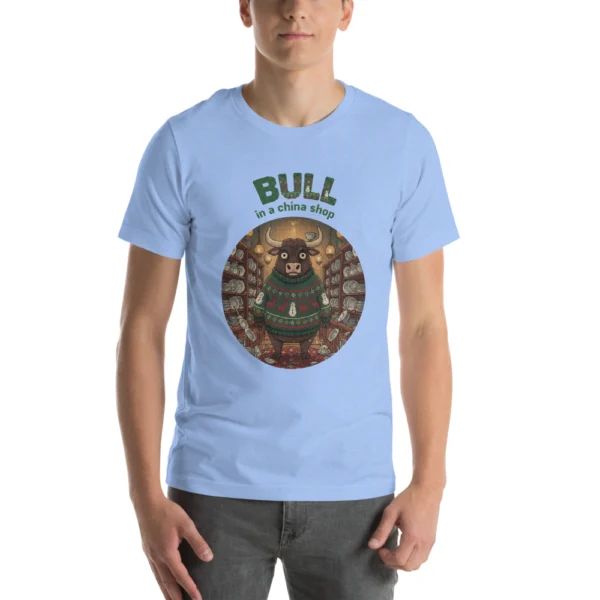 the Bull in a China Shop knitted-badge tee on a model