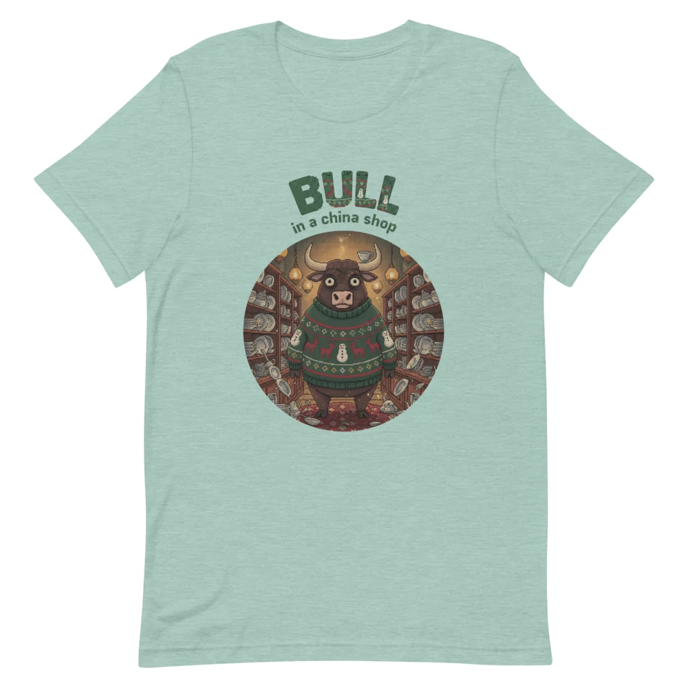 Bull in a China Shop Ugly Christmas Tee, Green