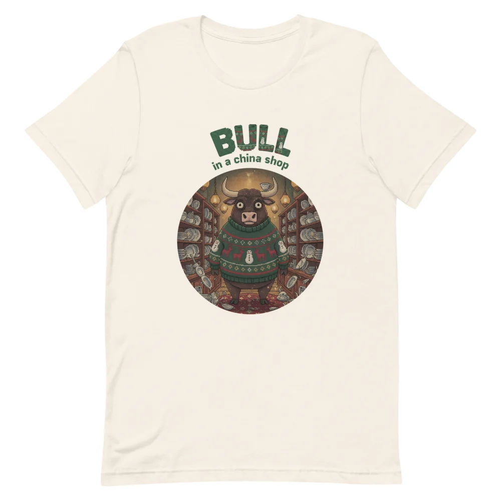 Bull in a China Shop Ugly Christmas Tee, Vintage White