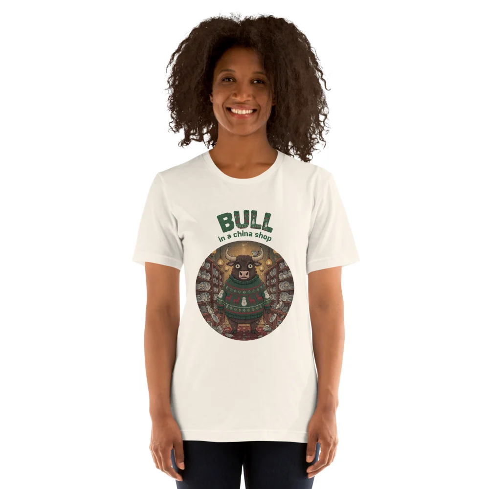 Bull in a China Shop Ugly Christmas Tee, Vintage White model