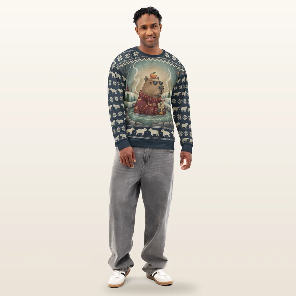 Chill Capybara All-Over-Print Christmas Sweatshirt
