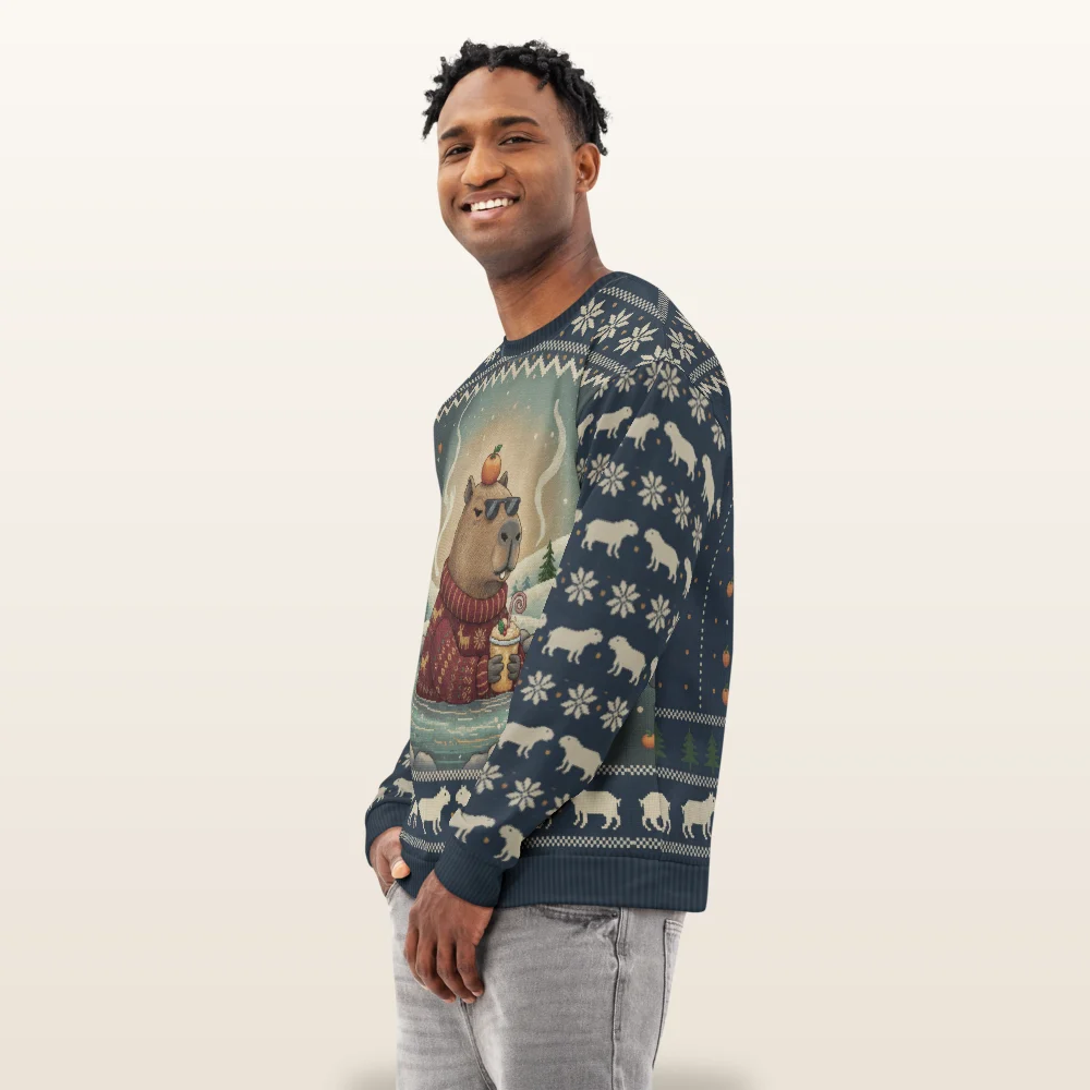 Chill Capybara All-Over-Print Christmas Sweatshirt