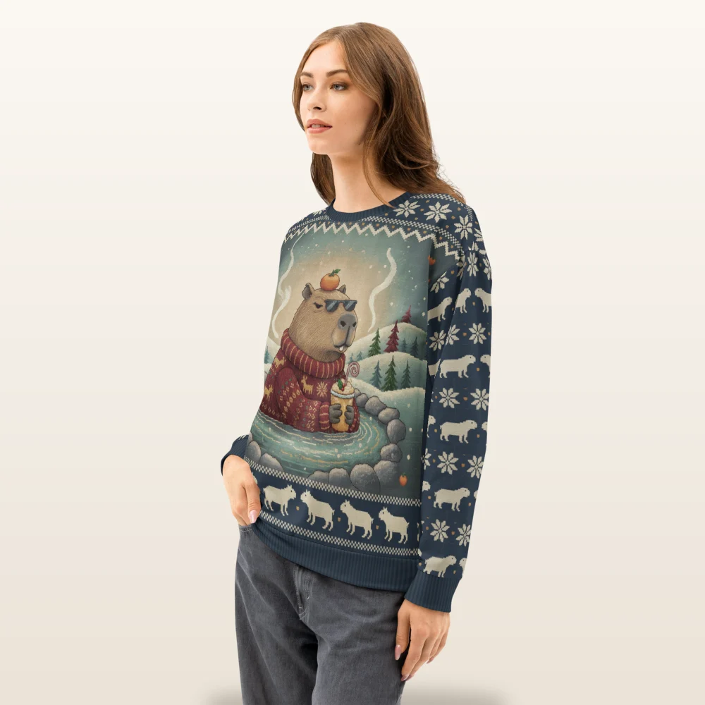 Chill Capybara All-Over-Print Christmas Sweatshirt