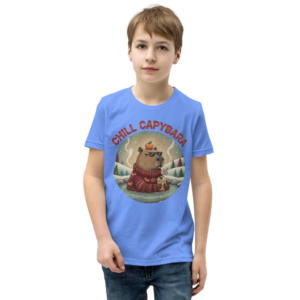Chill Capybara Kids' Ugly Christmas Tee — Blue model