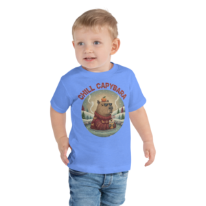 Chill Capybara Toddler Ugly Christmas Tee — Blue model