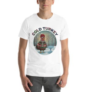 Cold Turkey Ugly Christmas Tee — Pure White model