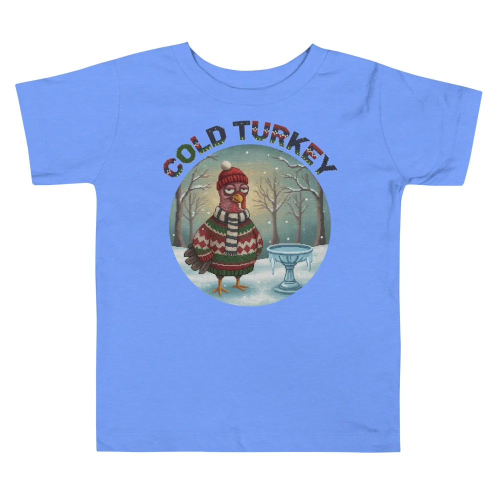 Cold Turkey Toddler Ugly Christmas Tee, Blue flat