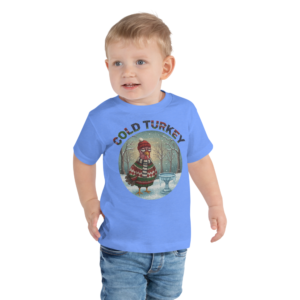 Cold Turkey Toddler Ugly Christmas Tee — Blue model