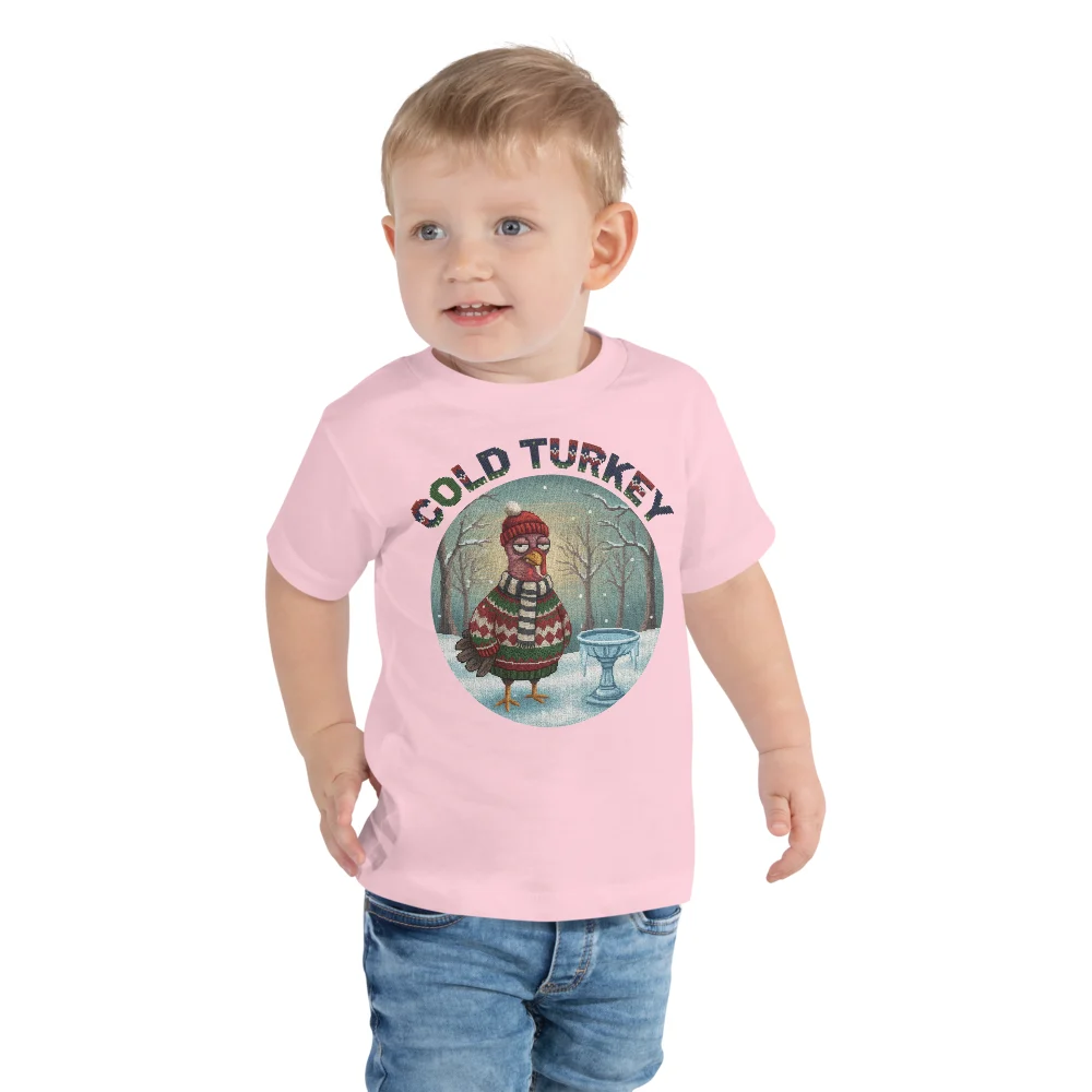 Cold Turkey Toddler Ugly Christmas Tee, Light Pink model