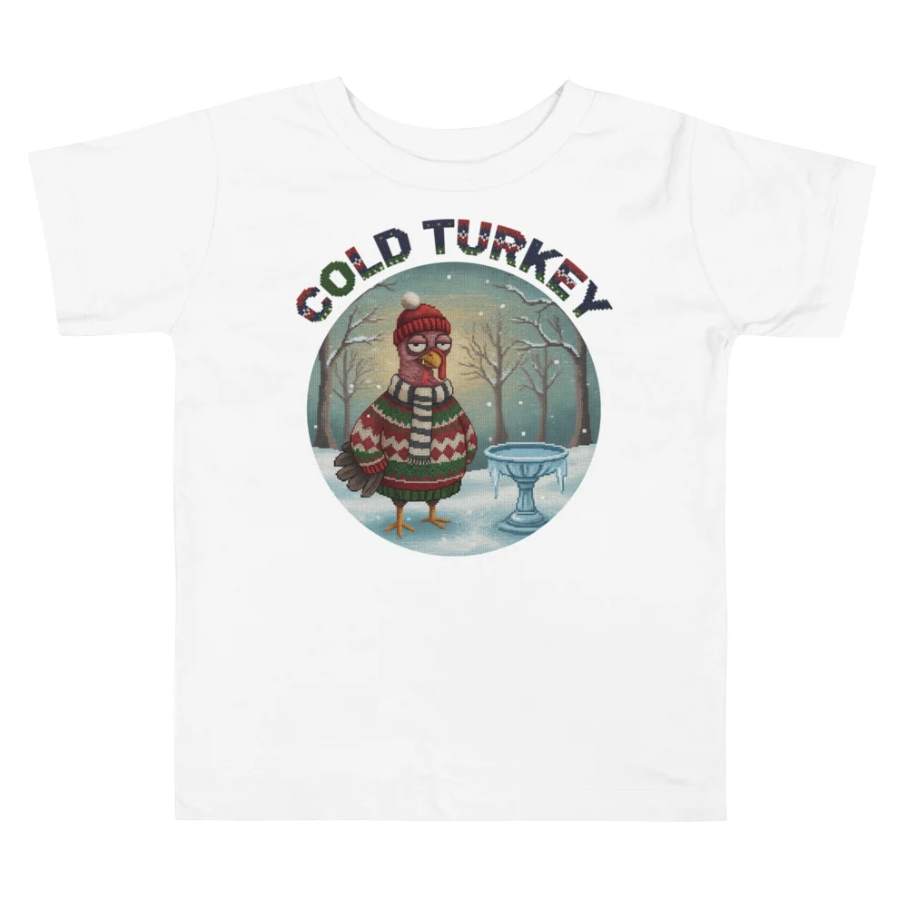 Cold Turkey Toddler Ugly Christmas Tee, Pure White flat