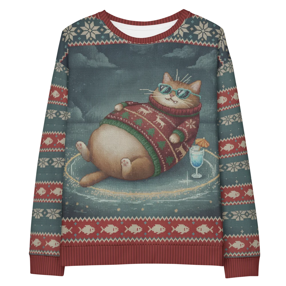 Cool Cat All-Over-Print Christmas Sweatshirt