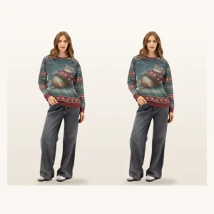 Cool Cat Matching Ugly Christmas Sweaters for Couples | Two Sweatshirts