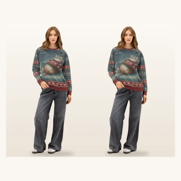the Cool Cat couples sweatshirt set on two models