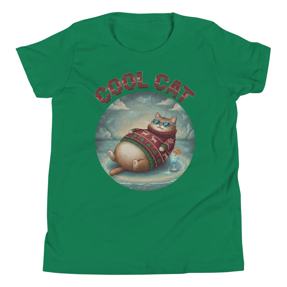 Cool Cat Kids' Ugly Christmas Tee, Green