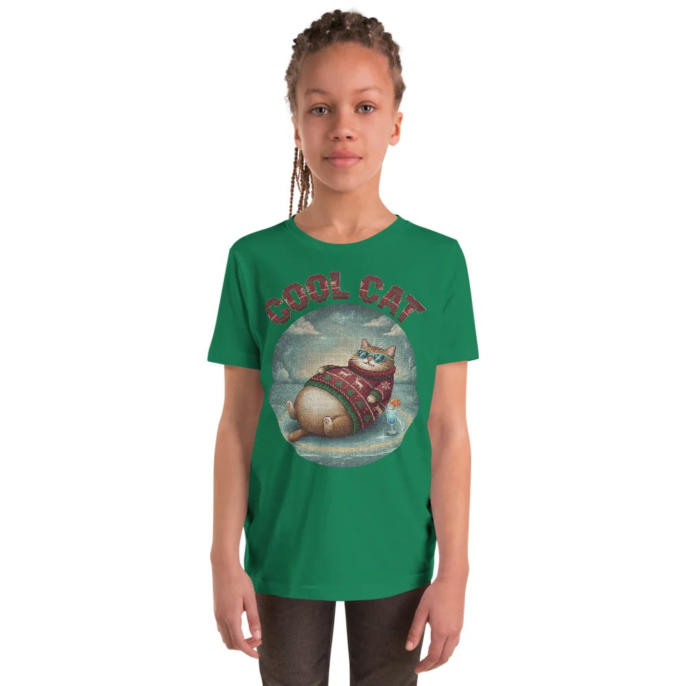 Cool Cat Kids' Ugly Christmas Tee, Green model