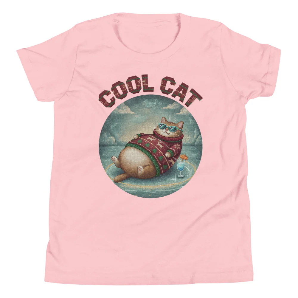 Cool Cat Kids' Ugly Christmas Tee, Light Pink