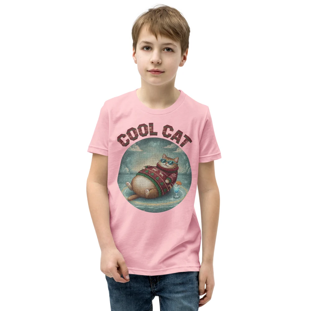 Cool Cat Kids' Ugly Christmas Tee, Light Pink model
