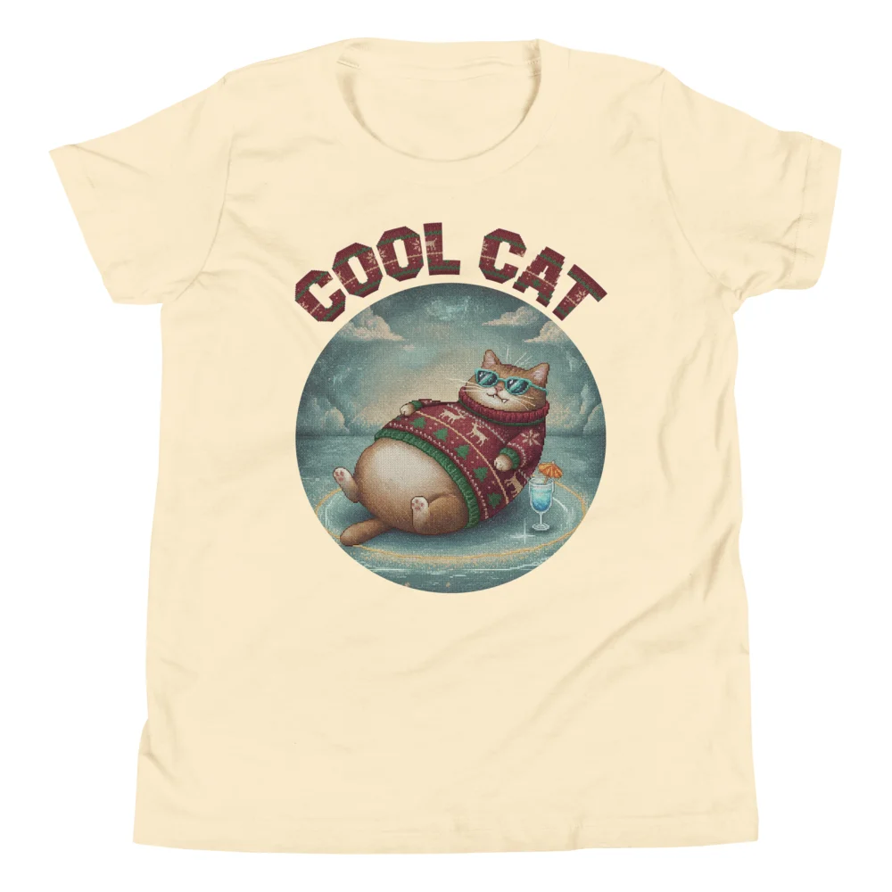 Cool Cat Kids' Ugly Christmas Tee, Vintage White