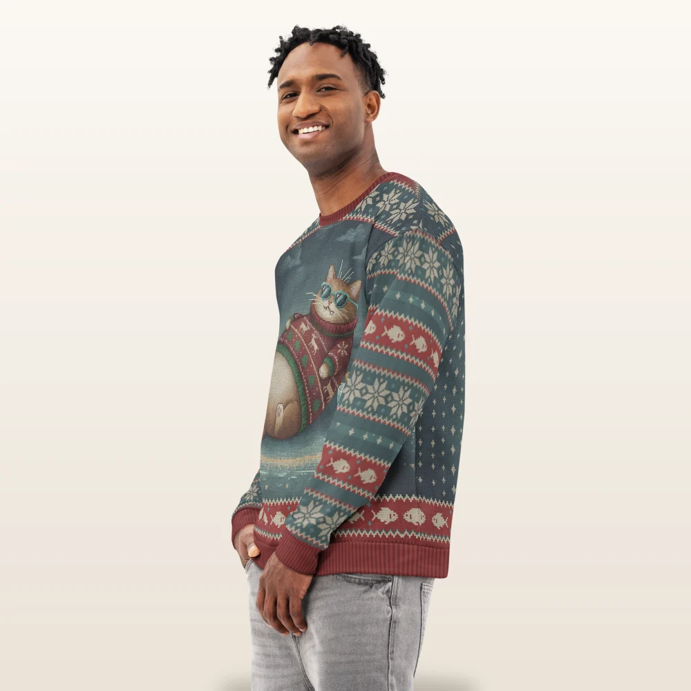 Cool Cat All-Over-Print Christmas Sweatshirt
