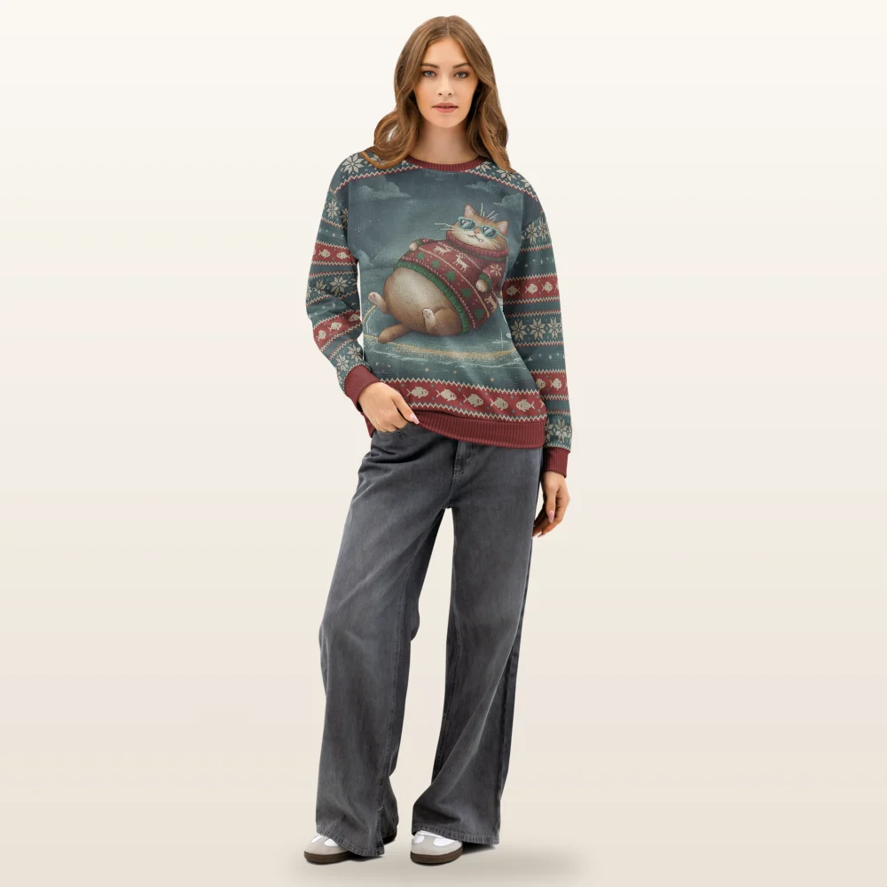 Cool Cat All-Over-Print Christmas Sweatshirt