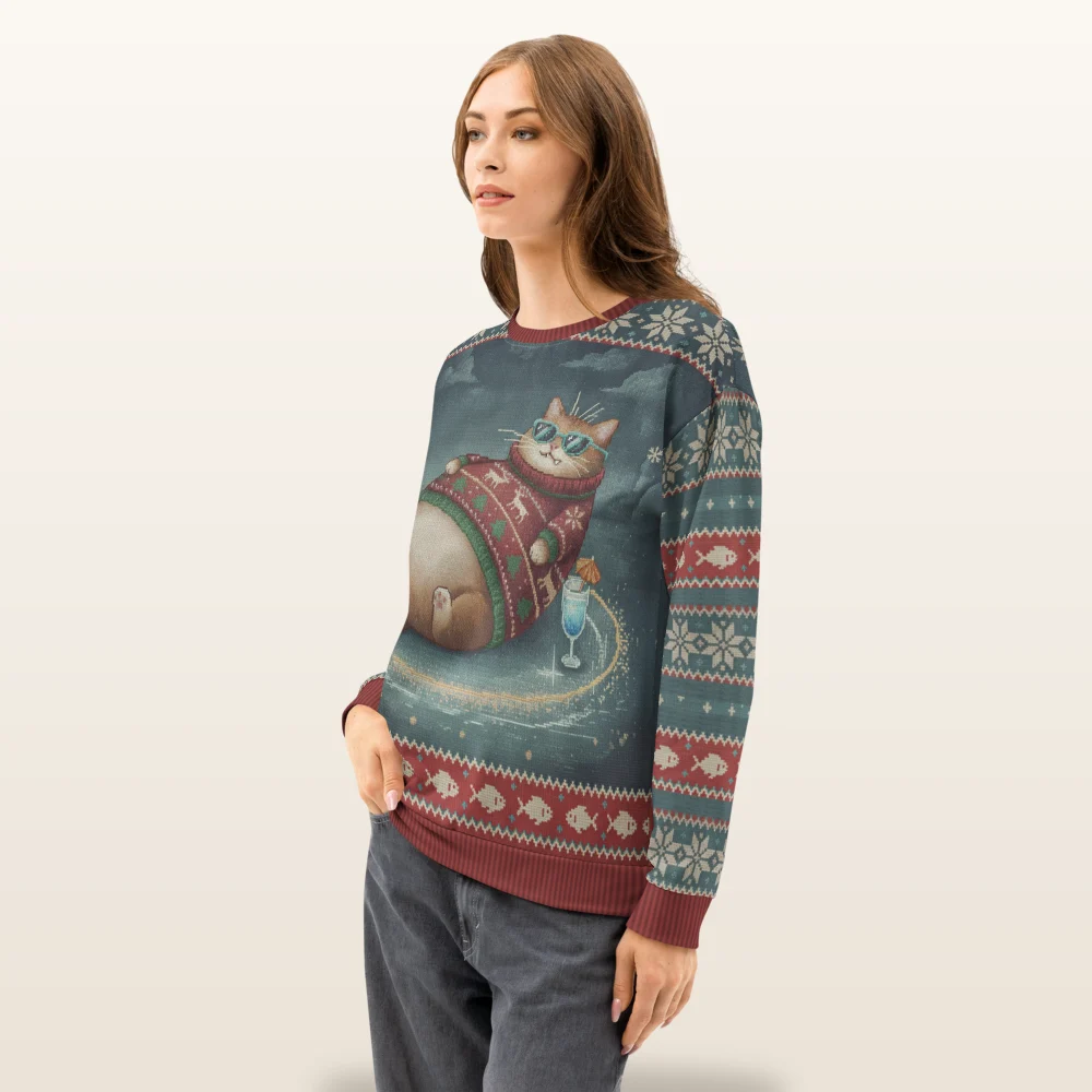 Cool Cat All-Over-Print Christmas Sweatshirt