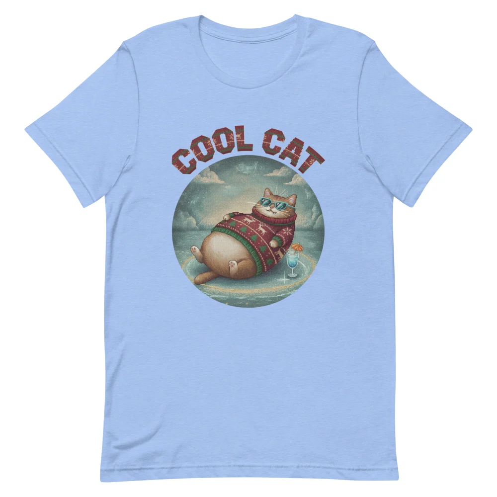 Cool Cat Ugly Christmas Tee, Blue