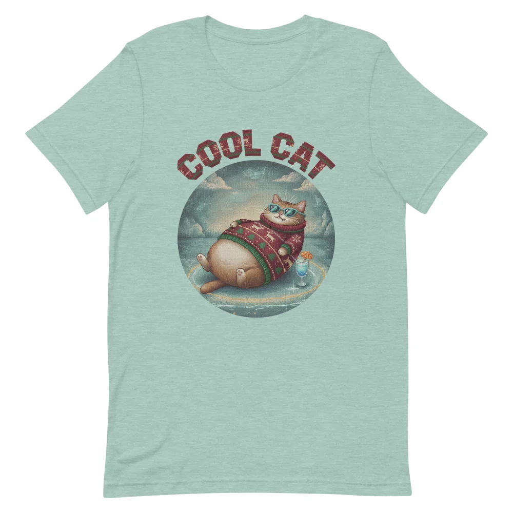 Cool Cat Ugly Christmas Tee, Green