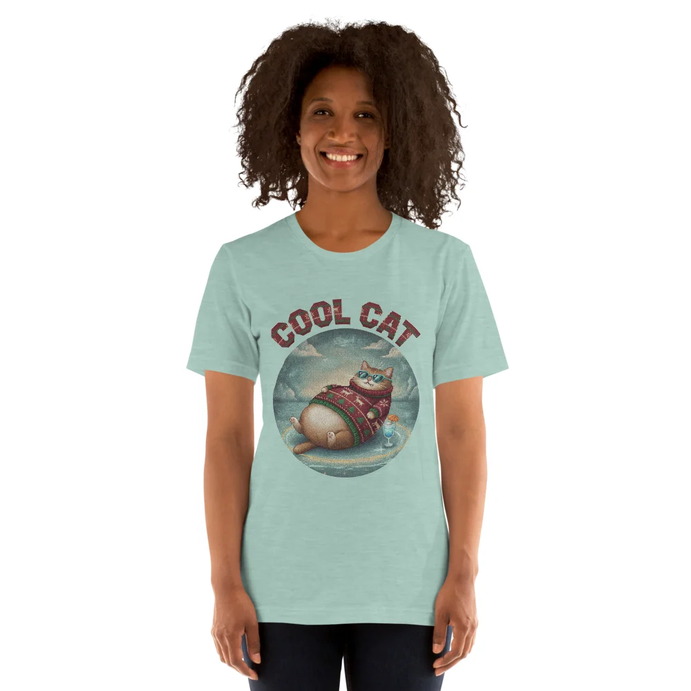 Cool Cat Ugly Christmas Tee, Green model