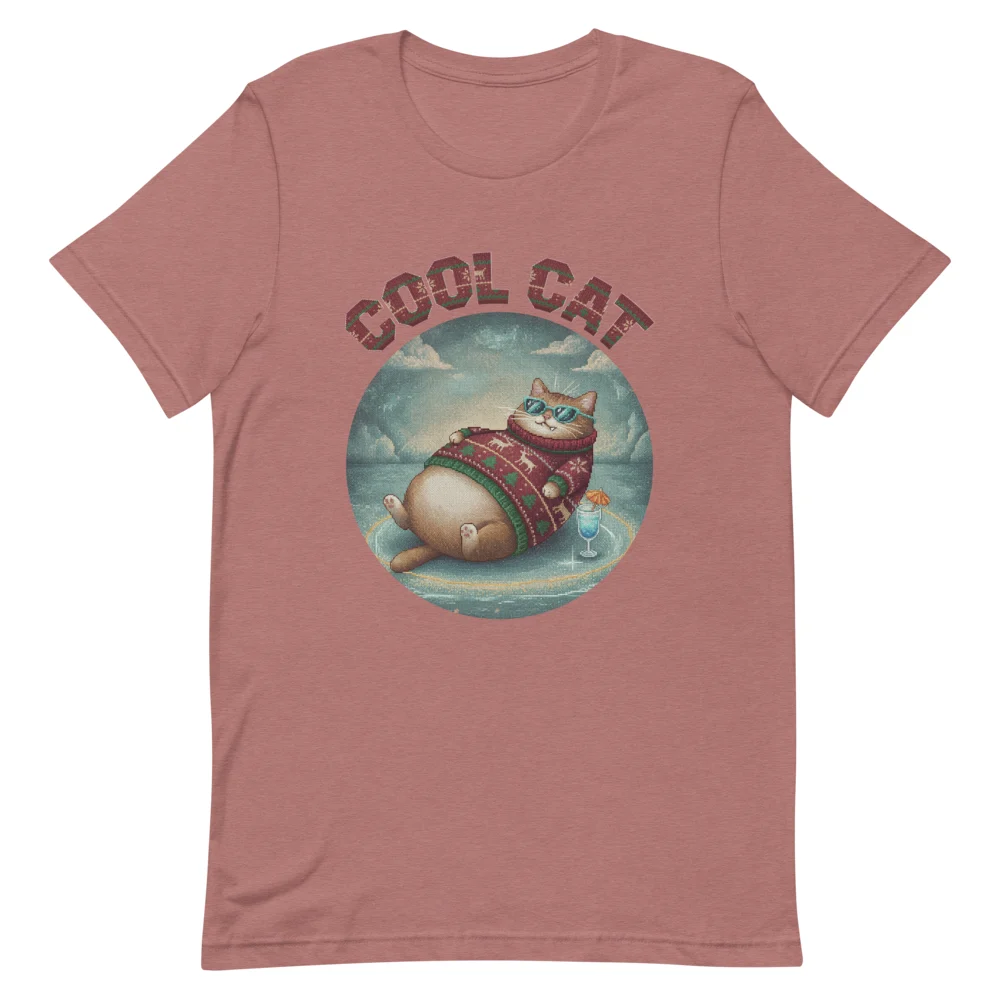 Cool Cat Ugly Christmas Tee, Mauve