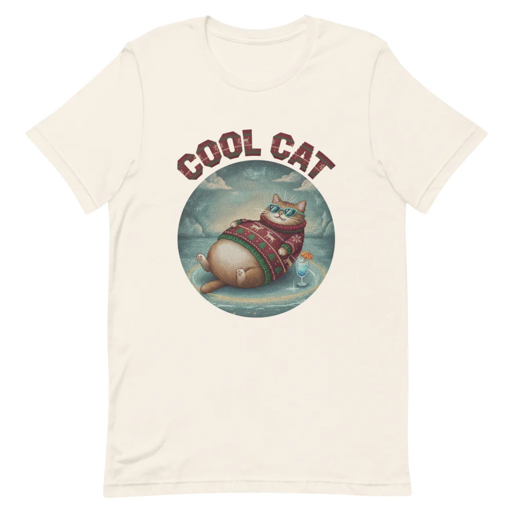 Cool Cat Ugly Christmas Tee, Vintage White