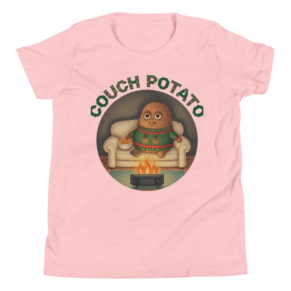 Couch Potato Kids' Ugly Christmas Tee, Light Pink