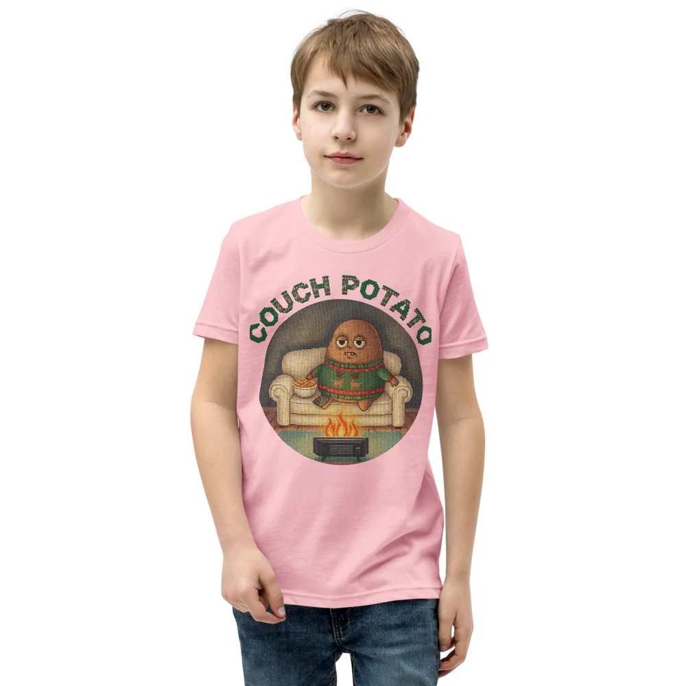 Couch Potato Kids' Ugly Christmas Tee, Light Pink model
