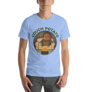 Couch Potato Ugly Christmas Tee — Blue model