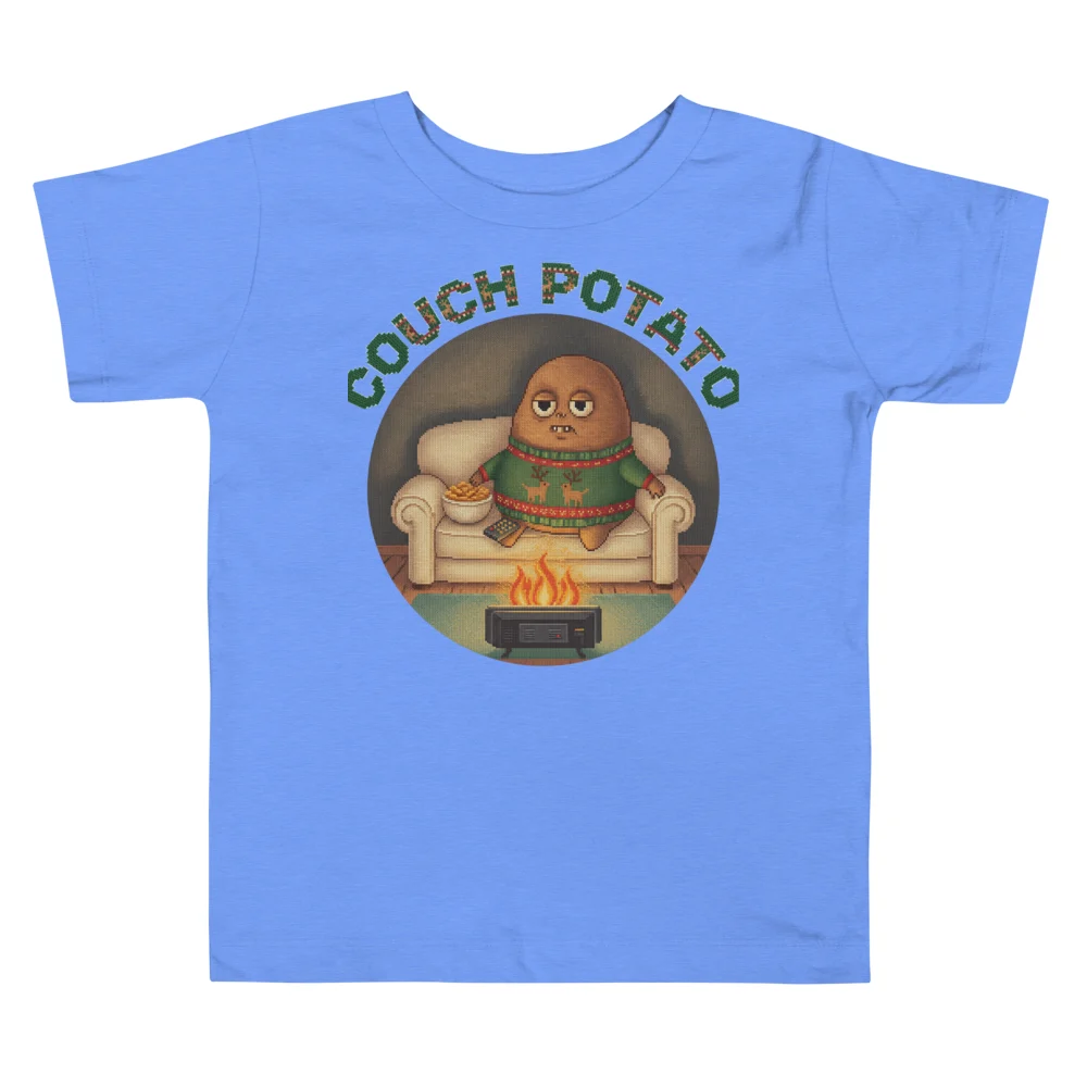 Couch Potato Toddler Ugly Christmas Tee, Blue flat