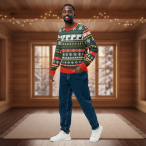 Reindeer Classic Knitted Christmas Sweater on model