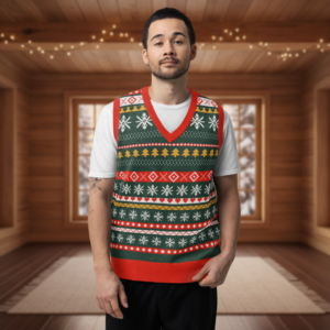 Reindeer Classic Knitted Christmas Vest on model