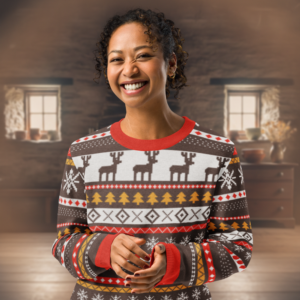 Moose Shetland Knitted Christmas Sweater on model