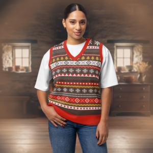 Moose Shetland Knitted Christmas Vest on model