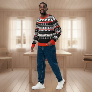 Selbu Bird Knitted Christmas Sweater on model